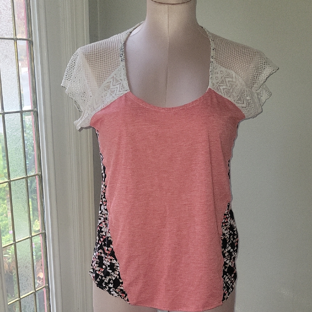 Scrapbook Coral and White Lace Women's Blouse